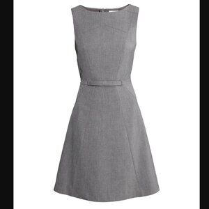 H&M SZ 8 Gray Sleeveless Seamed A-Line Bow Waist Detail Midi Dress